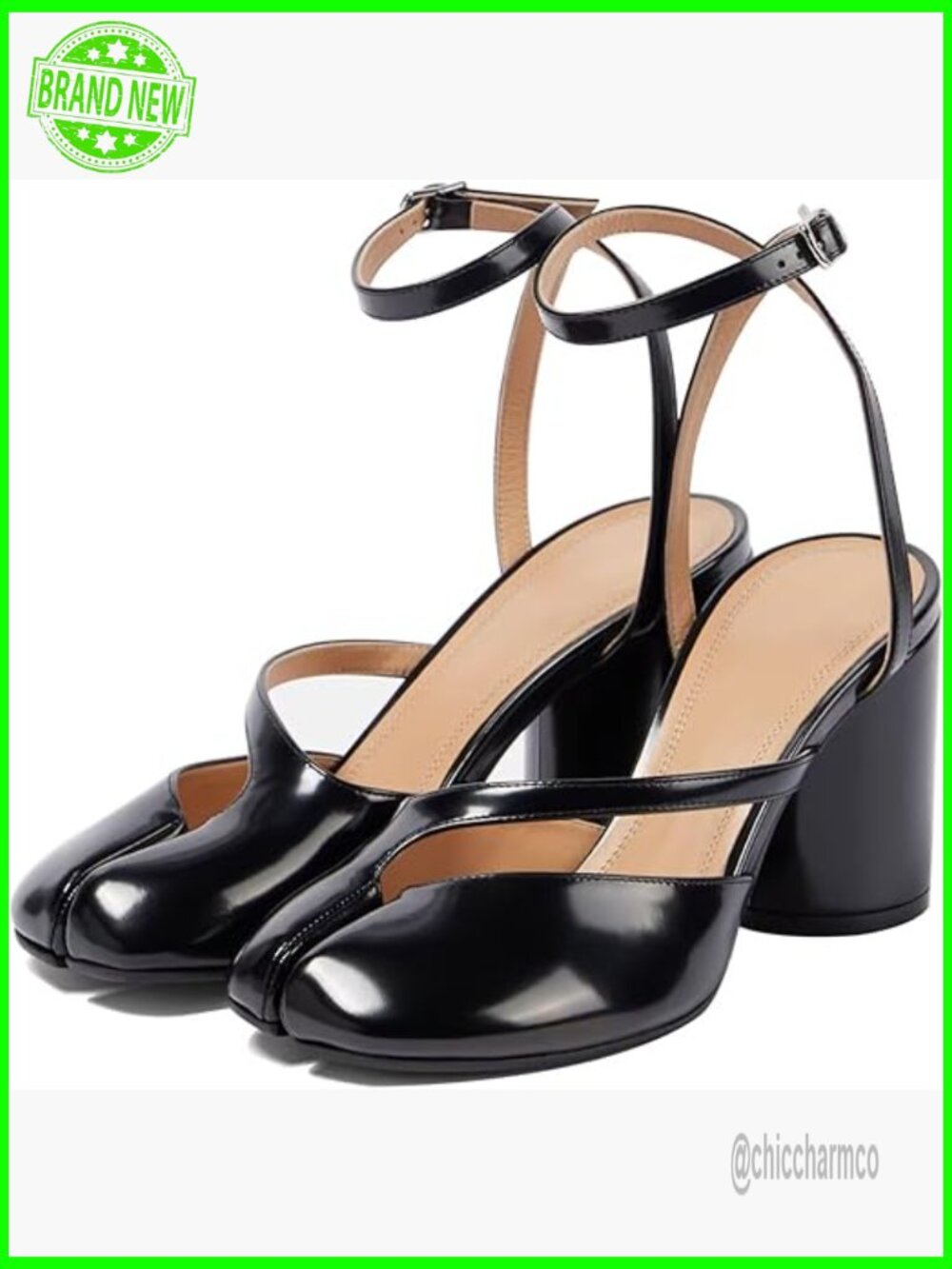 Chunky Block High Heels Split Toe Tabi Pumps Ankle Strap Slingback Dress Sandals
